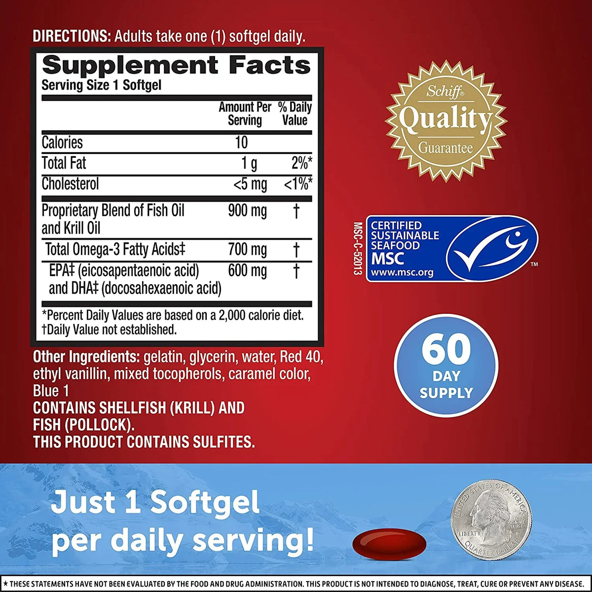 MegaRed Advanced 4 in 1 Omega-3 Fish Oil & Krill Oil Softgels, 900 Mg, 40 Ct, 2 Pack