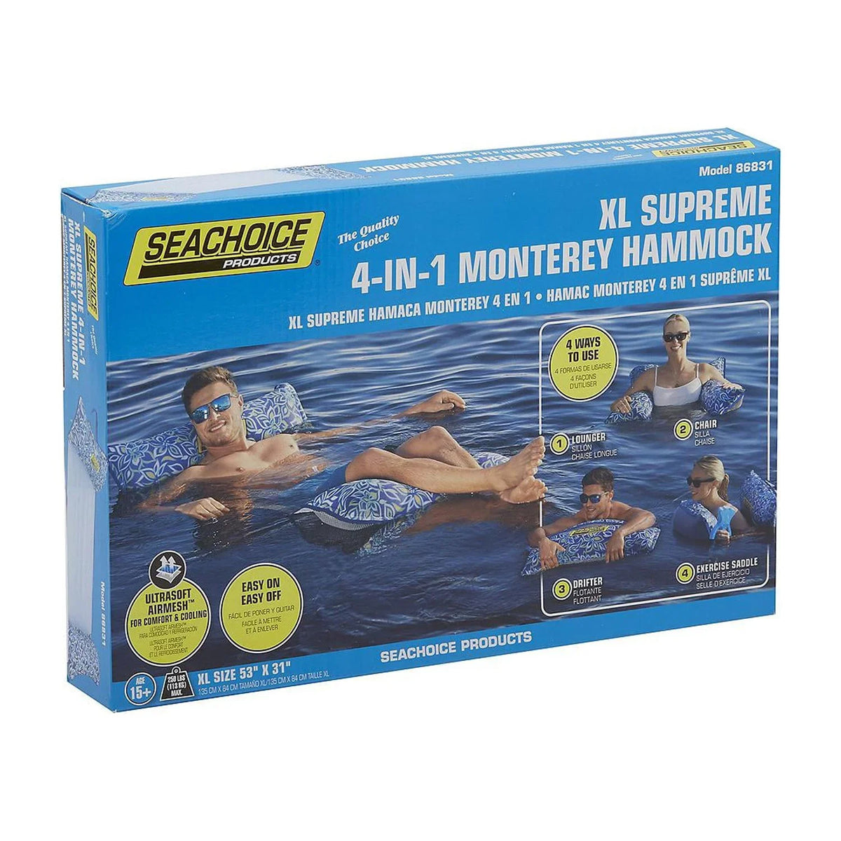 Seachoice 86831 XL Supreme 4-in-1 Monterey Ultrasoft Airmesh Fluid Hammock Lounge Chair