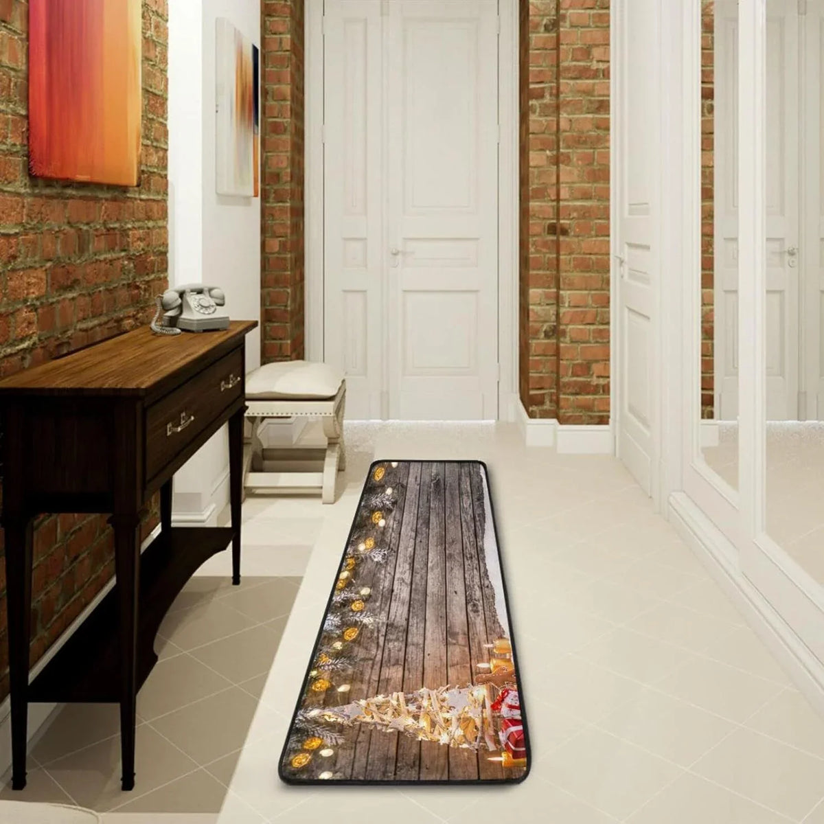 Bestwell Christmas Tree Runner Rug with Rubber Backing, Soft Vintage Wooden Background Non Slip Entryway Rug Runner, Washable Area Rug Carpet for Hallway Bedroom Kitchen Decor,24x72 inch