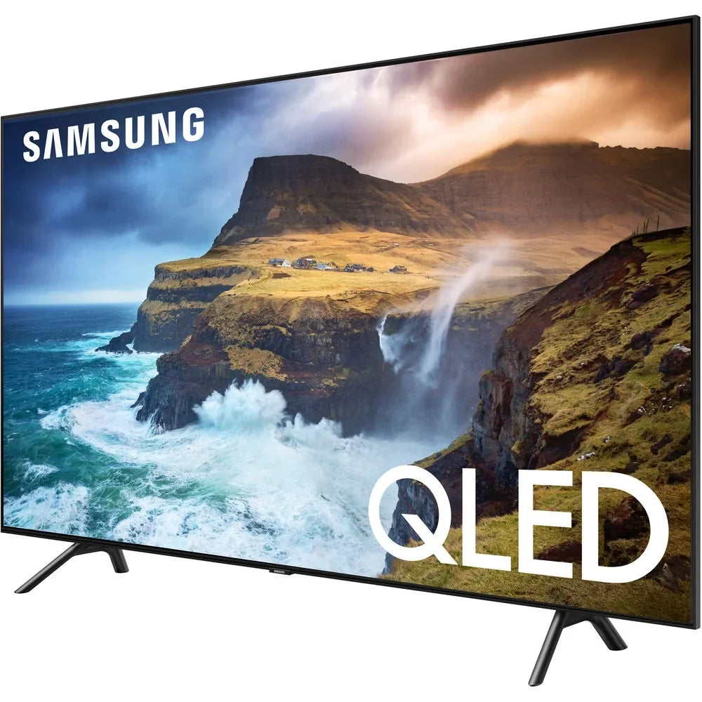 QN65Q70RAFXZA 65 inch Q70 QLED Smart 4K UHD TV 2019 Model Bundle with 60W Soundbar with Subwoofer, 2x HDMI Cable, 6-Outlet Surge Adapter, Flat Wall Mount Kit and Monitor Cleaner