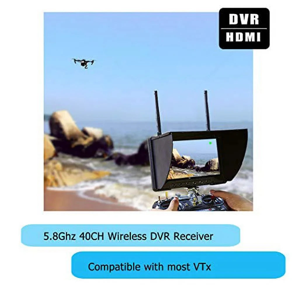 BLACK PEARL 5.8Ghz FPV Monitor Flysight RC801 FPV Diversity Monitor7 Inch FPV Ground Monitor with DVR and HDMI Perfect FPV Capability Monitor for DJI Phantom Drone Inspire (RC801DSMA)