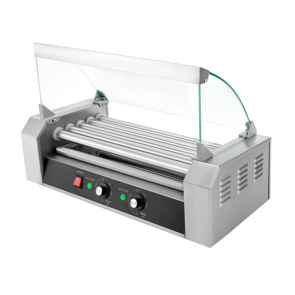 DENEST 110V Sausage Grilling Machine Set 12-Hot Dog Holds 0-250℃ W/5 Stainless Rollers