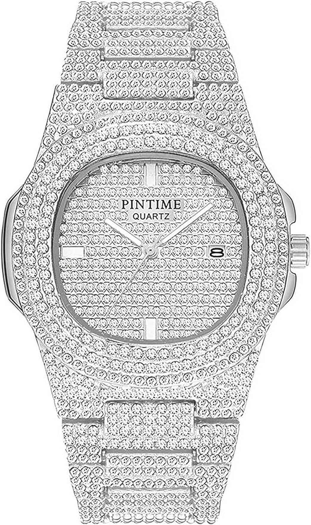 Gosasa Luxury Unisex Watches Crystal Diamond Stainless Steel Watches Quartz Calendar Big Face Wrist Watch for Women Men