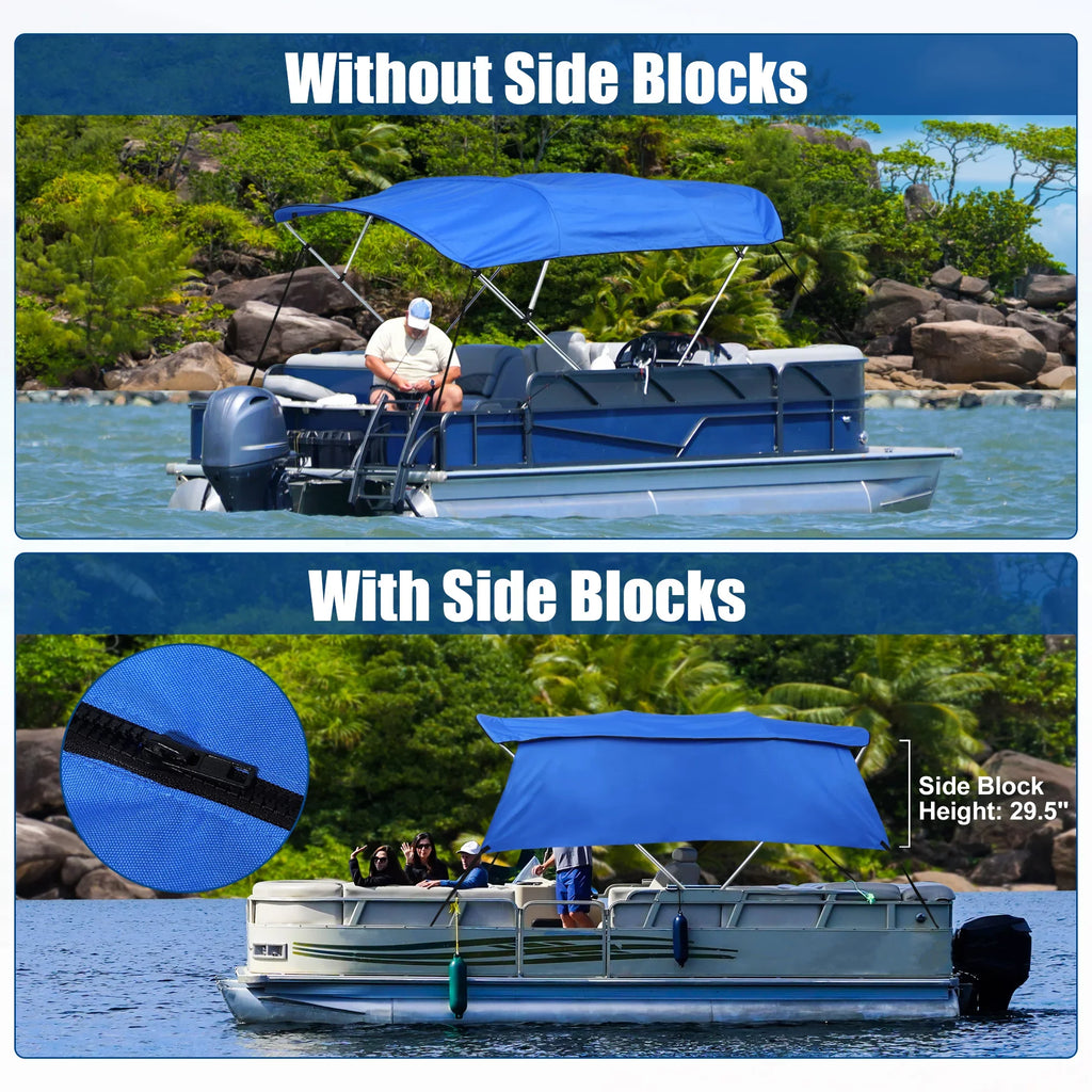 Unique Bargains 4Bow 8'Lx54"Hx67"-72"W Bimini Top Canvas With Detachable Side Blocks Blue