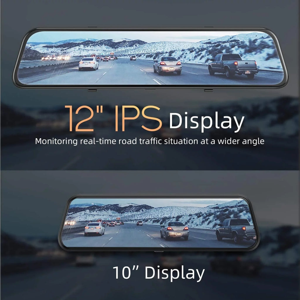 4K 12" Mirror Dash Cam - Vantop H612T Front & Rear View Dual Dash Camera, IPS Touch Monitor Voice Control Cars Mirror Camera W/Night Vision Parking Monitor