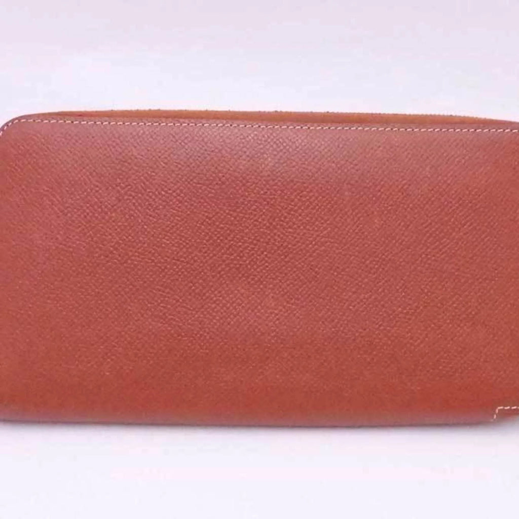 Pre-Owned Hermes HERMES Round Zipper Long Wallet Azap Silk In Leather Brown x Orange Silver Women's (Good)
