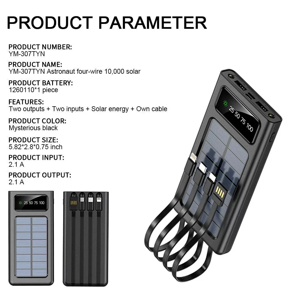 Fluid Solar Power Bank 9000000mAh Portable External Battery Charger